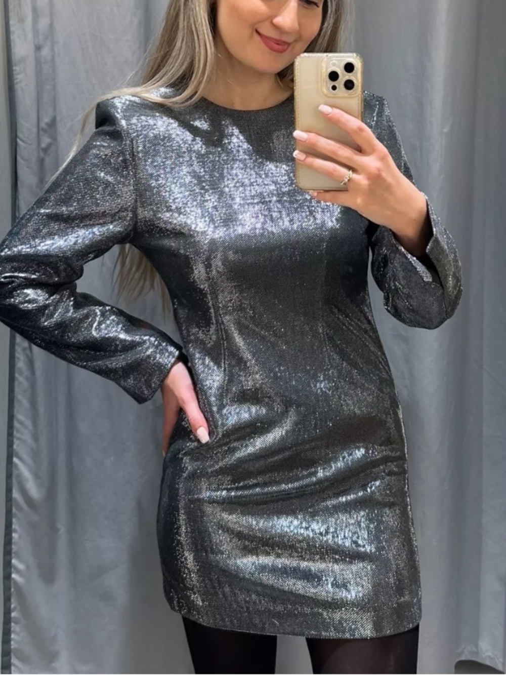 H&M Silver Sparkle Long-Sleeve Dress NWT Party Cocktail Club Festival Large